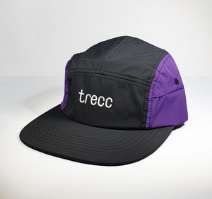 DomePeak's trek range. Introducing our activewear, fully waterproof, comes with a small, zip pocket on the side for the convenience of our active customers. Front of the cap, purple and black 5 panel. This piece s the flat peak.