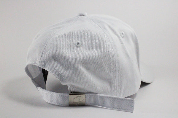 DomePeak Headwear White technicolour, strapback,  baseball cap. Supported with a snapback to fit all sizes. Rear angle of the cap.