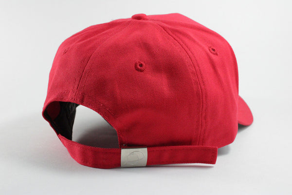 DomePeak Headwear baseball cap. Supported with a strap back to git all sizes. rear angle of the cap.