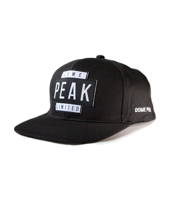 DomePeak Headwear baseball cap. Supported with a snapback to fit all sizes. Front angle of the cap.