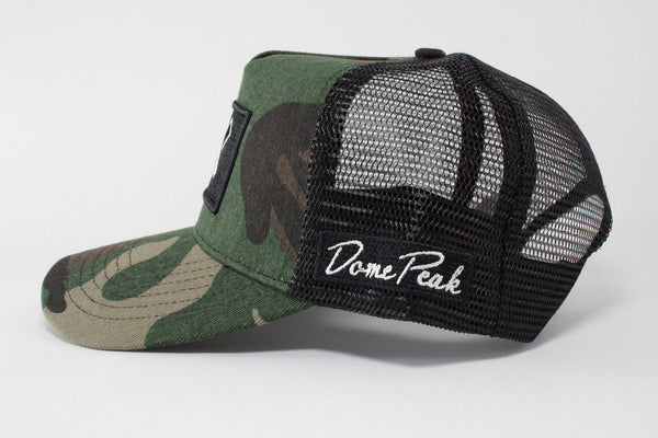 DomePeak XLV Camo. Our most famous style of cap. The Classic trucker cap style with high quality, plastic mesh built to last. 